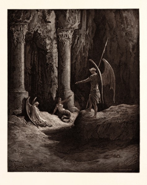 SATAN AT THE GATES OF HELL, BY Gustave Doré.  Dore, 1832 - 1883, French. Engraving for Paradise