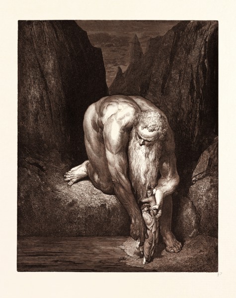 THE GIANT ANTAEUS, BY GUSTAVE DORE, 1832 - 1883, French. Engraving for the Inferno by Dante. 1870,