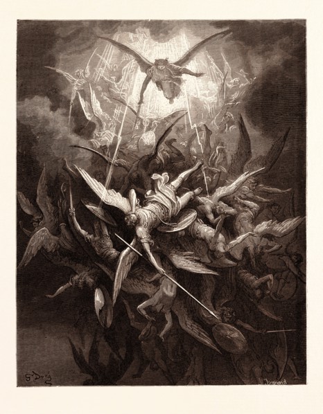 THE FALL OF THE REBEL ANGELS, BY Gustave Doré. Gustave Dore, 1832 - 1883, French. Engraving for