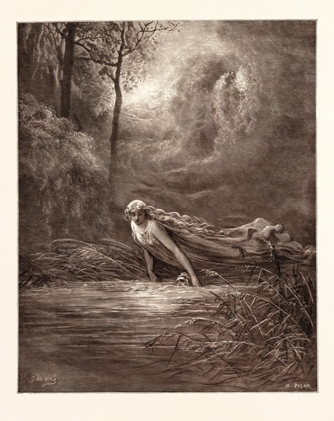 DANTE AND THE RIVER OF LETHE, BY Gustave Doré. Gustave Dore, 1832 - 1883, French. Engraving for the