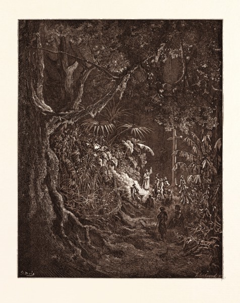 THE HERMIT PREACHING IN THE WOODS, BY GUSTAVE DORE. Gustave Dore, 1832 - 1883, French. Engraving