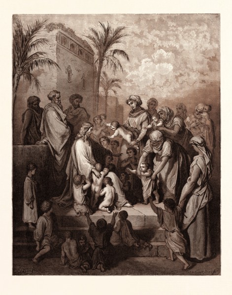 JESUS BLESSING THE CHILDREN, BY Gustave Doré. Gustave Dore, 1832 - 1883, French. Engraving for the