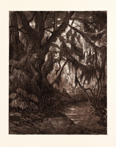THE REST IN THE FOREST, BY GUSTAVE DORE. Gustave Dore, 1832 - 1883, French. Engraving for Atala by