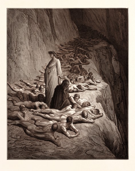 DANTE AND POPE ADRIAN V, BY Gustave Doré. Gustave Dore, 1832 - 1883, French. Engraving for The
