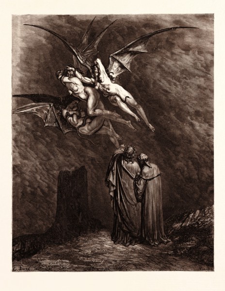 THE FURIES BEFORE THE GATES OF DIS, BY Gustave Doré. Gustave Dore, 1832 - 1883, French. Engraving