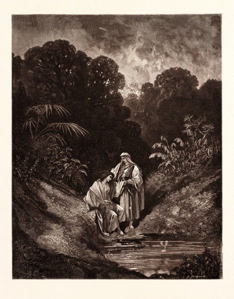 DAVID AND JONATHAN, BY Gustave Doré. Gustave Dore, 1832 - 1883, French. Engraving for the Bible.