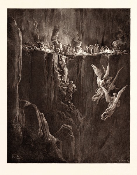THE Perilous Pass on the eight cornice of Purgatory, BY Gustave Doré. Gustave Dore, 1832 - 1883,