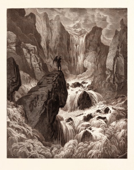 TIGRIS, AT THE FOOT OF PARADISE, BY Gustave Doré. Dore, 1832 - 1883, French. Engraving for Paradise