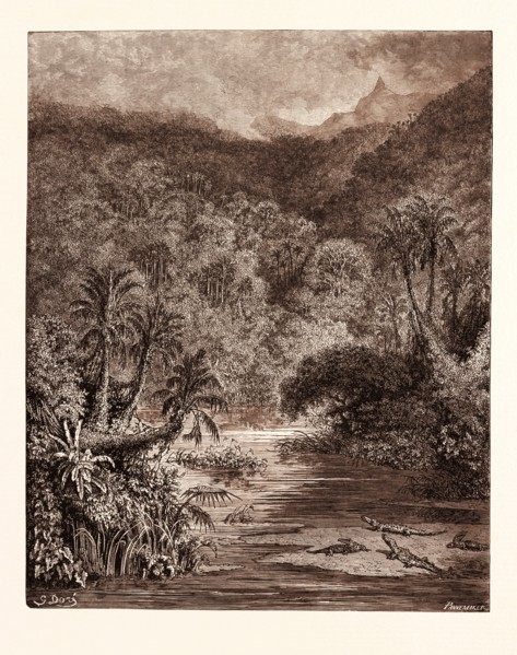SCENERY ON THE MISSISSIPPI, BY Gustave Doré. Dore, 1832 - 1883, French. Engraving for Atala by