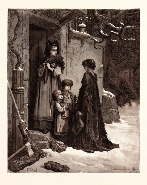 THE GRASSHOPPER AND THE ANT, BY Gustave Doré. Dore, 1832 - 1883, French. Engraving for Fables by