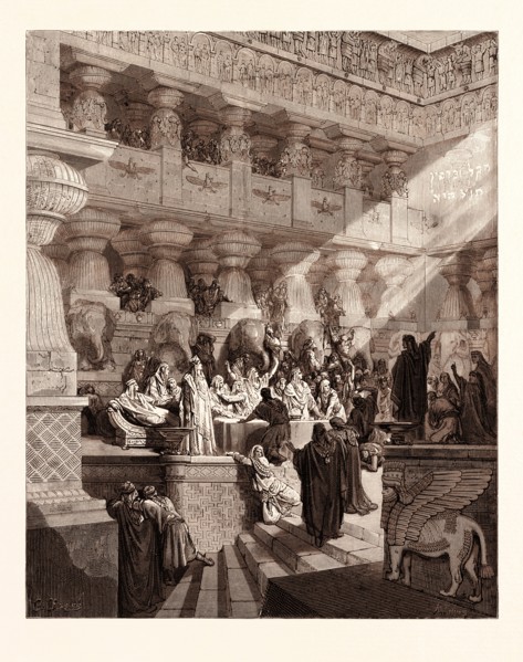 DANIEL INTERPRETING THE WRITING ON THE WALL, BY Gustave Doré. Dore, 1832 - 1883, French. Engraving