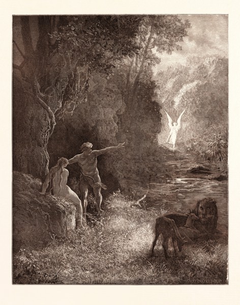 THE COMING OF RAPHAEL, BY Gustave Doré. Dore, 1832 - 1883, French. Engraving for Paradise Lost by