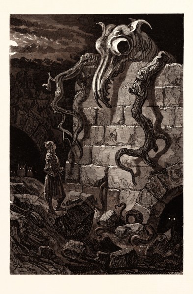 THE GNARLED MONSTER, BY Gustave Doré, a scene from the Legend of Croquemitaine, by Thomas Hood the