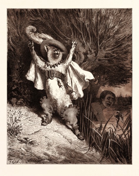 PUSS IN BOOTS, BY Gustave Doré. Dore, 1832 - 1883, French. Engraving for Charles Perrault, Fairy