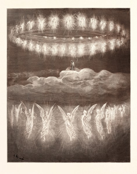 THE ANGELIC WREATHS, BY Gustave Doré. Dore, 1832 - 1883, French. Engraving for the Purgatorio or