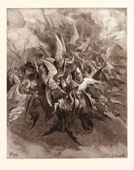 THE BATTLE OF THE ANGELS, BY Gustave Doré. Dore, 1832 - 1883, French. Engraving for Paradise Lost