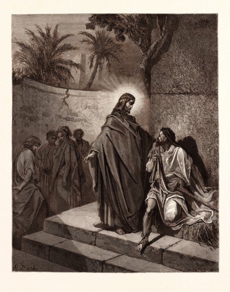 JESUS HEALING THE MAN SICK OF THE PALSY, BY Gustave Doré. Dore, 1832 - 1883, French. Engraving for