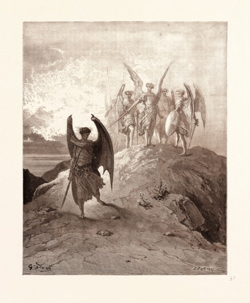 SATAN VANQUISHED, BY GUSTAVE DORE. Dore, 1832 - 1883, French. Engraving for Paradise Lost by Milton