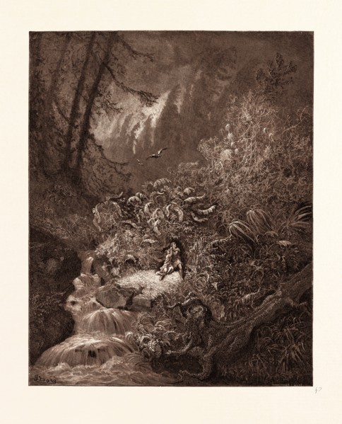 THE STORM IN THE FOREST, BY GUSTAVE DORE, 1832 - 1883, French. Engraving for The Divine Comedy,