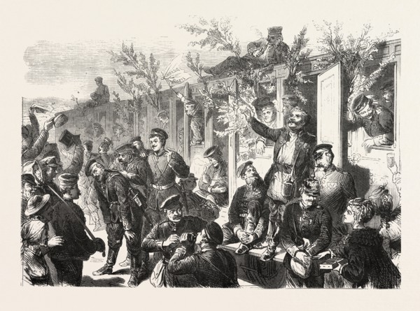 FRANCO-PRUSSIAN WAR: ARRIVAL OF THE 17th REGIMENT INFANTRY AT THE RAILWAY STATION OF DUSSELDORF