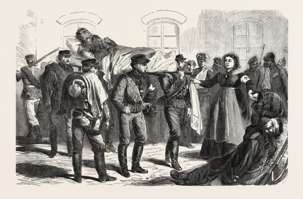 FRANCO-PRUSSIAN WAR: WOUNDED SOLDIERS THE STATION OF SARREBRUCK, 1870
