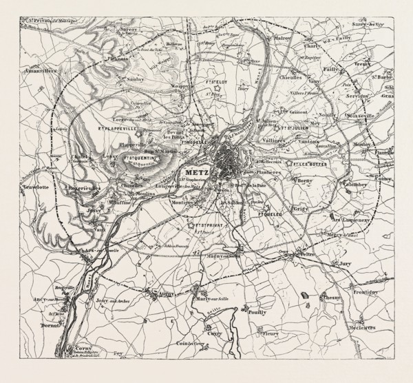 FRANCO-PRUSSIAN WAR: MAP OF VICINITY OF METZ, INDICATING THE POSITION OCCUPIED BY the besieging