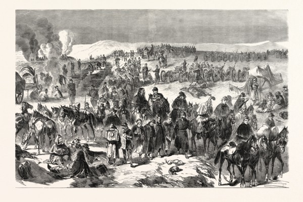 FRANCO-PRUSSIAN WAR: TROOPS BOURBAKI disarmed by SWISS NEAR LES VERRIERES THE February 2, 1871