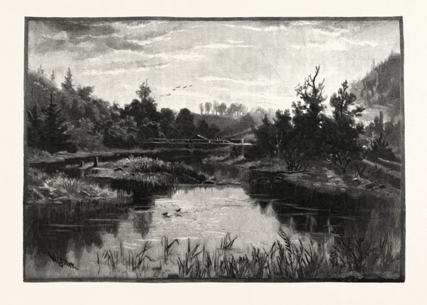 CREDIT RIVER, CANADA, NINETEENTH CENTURY ENGRAVING