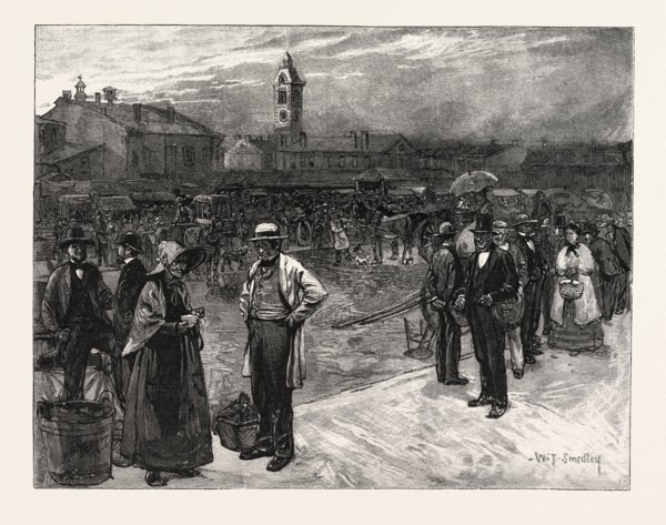 MARKET DAY, HAMILTON, CANADA, NINETEENTH CENTURY ENGRAVING