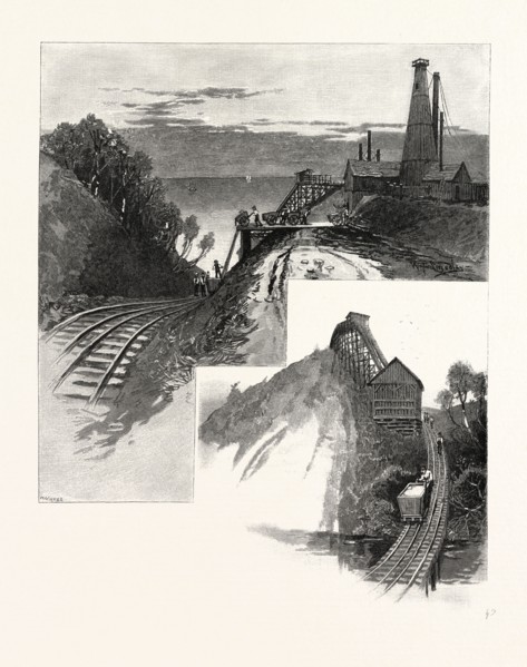 SALT WORKS ON LAKE HURON, CANADA, NINETEENTH CENTURY ENGRAVING