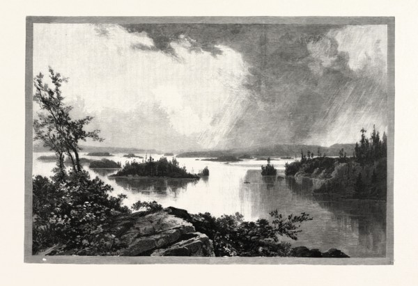 MUSKOKA LAKE, CANADA, NINETEENTH CENTURY ENGRAVING