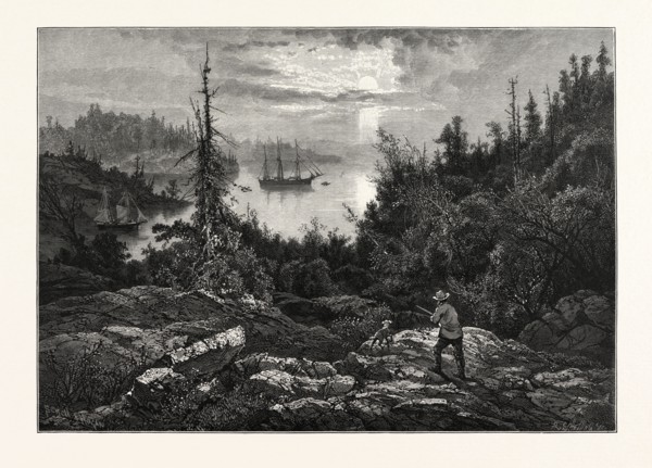 PARRY SOUND, FROM THE HEIGHTS NEAR PARRY SOUND VILLAGE, CANADA, NINETEENTH CENTURY ENGRAVING