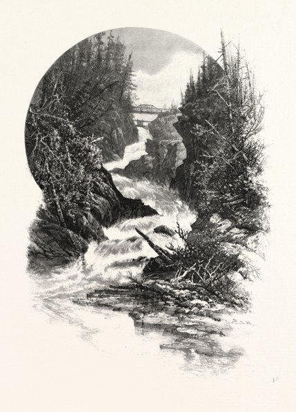 SOUTH MUSKOKA FALLS, CANADA, NINETEENTH CENTURY ENGRAVING