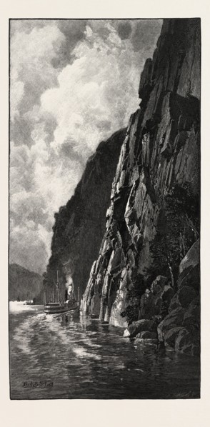 UNDER CAPE TRINITY, CANADA, NINETEENTH CENTURY ENGRAVING