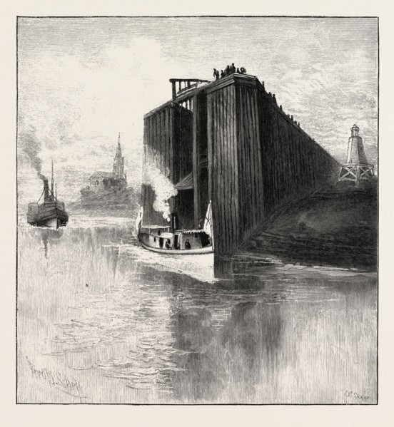 NEW BRUNSWICK, WHARF AT ST. ANDREWS, CANADA, NINETEENTH CENTURY ENGRAVING