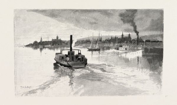 NEW BRUNSWICK, FREDERICTON, FROM THE RIVER, CANADA, NINETEENTH CENTURY ENGRAVING