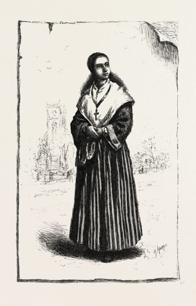PRINCE EDWARD ISLAND, ACADIAN GIRL, CANADA, NINETEENTH CENTURY ENGRAVING