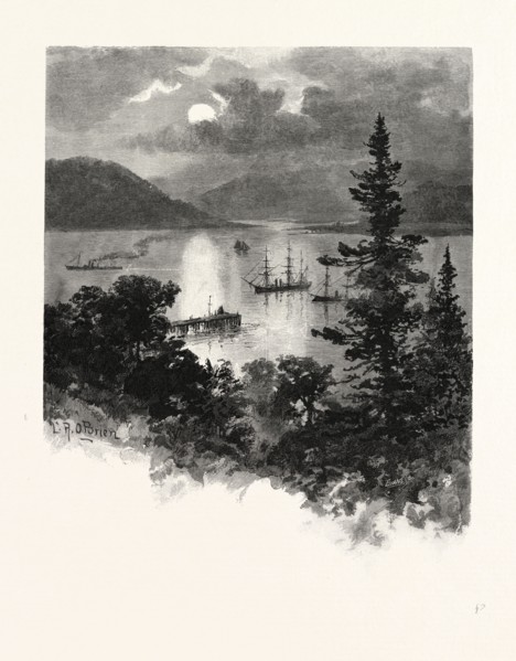 BRITISH COLUMBIA, ESQUIMALT HARBOUR, CANADA, NINETEENTH CENTURY ENGRAVING