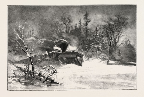 TRIUMPH OF THE SNOW-PLOUGH, CANADA, NINETEENTH CENTURY ENGRAVING