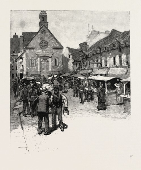 QUEBEC, NOTRE DAME DES VICTOIRES, SITE OF ORIGINAL CITY, CANADA, NINETEENTH CENTURY ENGRAVING