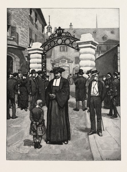 QUEBEC, AT THE GATE OF LAVAL UNIVERSITY, CANADA, NINETEENTH CENTURY ENGRAVING