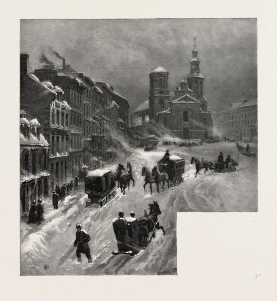 QUEBEC, THE BASILICA, FROM FABRIQUE STREET, CANADA, NINETEENTH CENTURY ENGRAVING