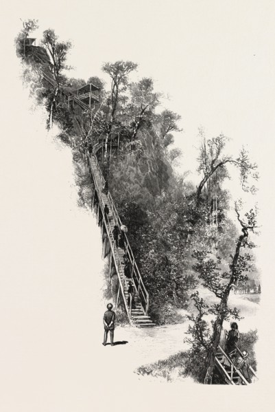 MONTREAL, L'ESCALIER, CANADA, NINETEENTH CENTURY ENGRAVING