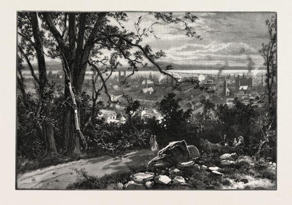 MONTREAL FROM THE MOUNTAIN, CANADA, NINETEENTH CENTURY ENGRAVING