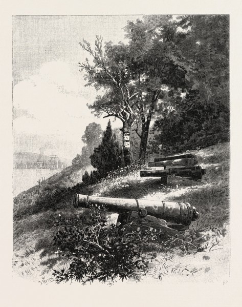 MONTREAL, OLD BATTERY, ST. HELEN'S ISLAND, CANADA, NINETEENTH CENTURY ENGRAVING