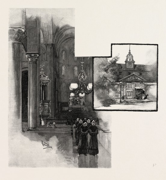 MONTREAL, IN THE CHAPEL OF GREY NUNNERY AND THE GATEWAY OF THE SEMINARY OF ST. SULPICE, CANADA,