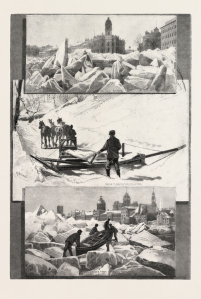 MONTREAL WINTER SCENES, CANADA, NINETEENTH CENTURY ENGRAVING