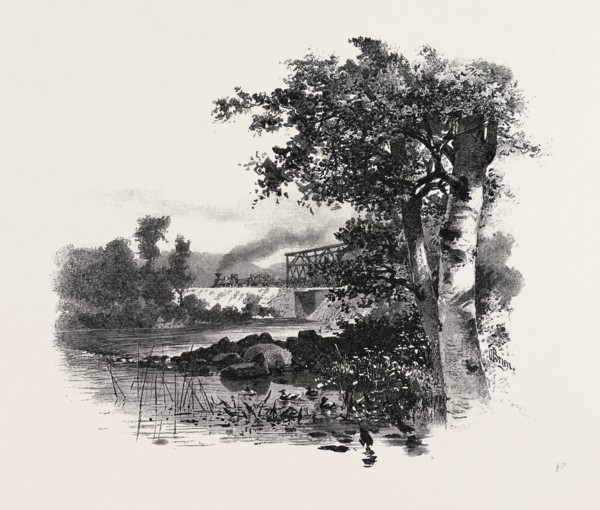 THE UPPER LAKES, CANADA PACIFIC RAILWAY, KAMINISTIQUIA RIVER, CANADA, NINETEENTH CENTURY ENGRAVING