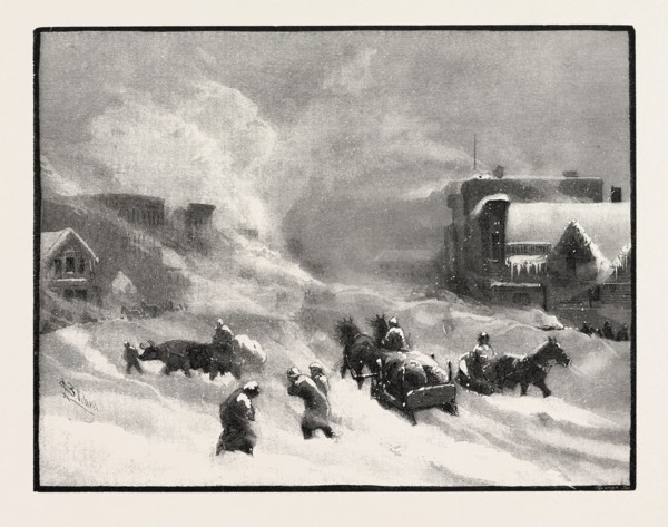 A BLIZZARD IN WINNIPEG, CANADA, NINETEENTH CENTURY ENGRAVING