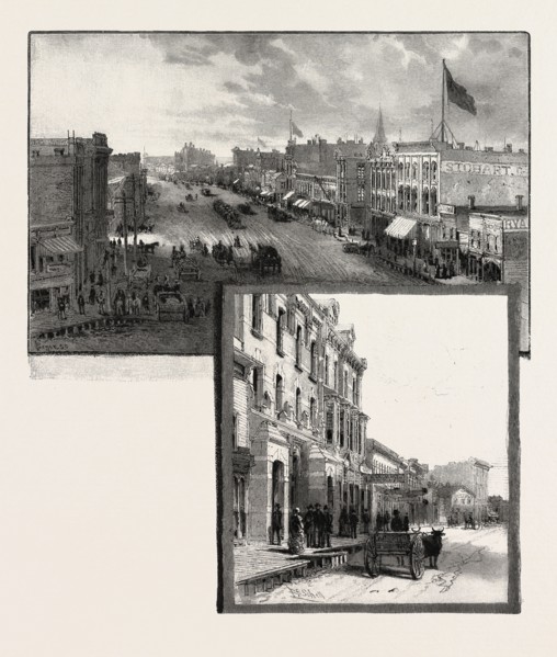 MANITOBA, MAIN STREET WINNIPEG, CANADA, NINETEENTH CENTURY ENGRAVING